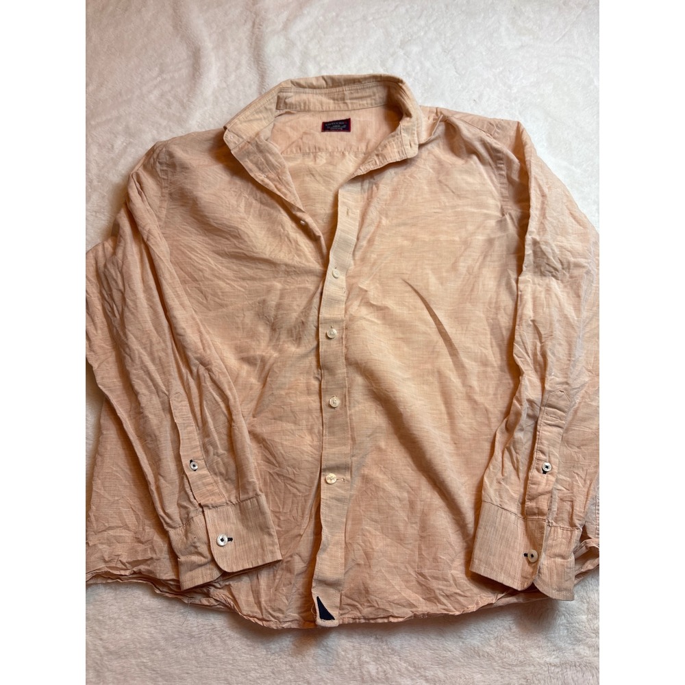 UNTUCKit Mens Cotton Linen Blend Button Down Shirt Peach Orange Large L Long Slv